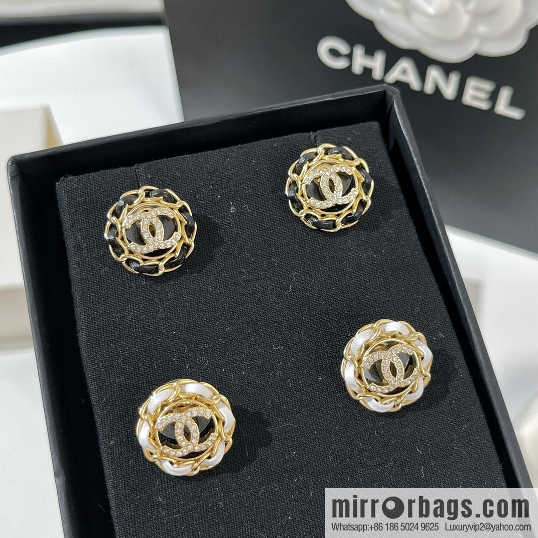 New ☑️ Chanel double c black leather rope stud earrings