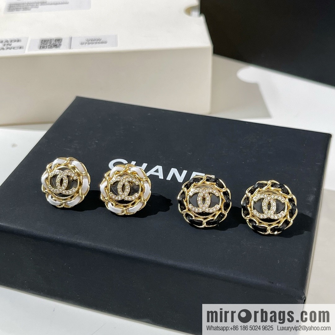 New ☑️ Chanel double c black leather rope stud earrings