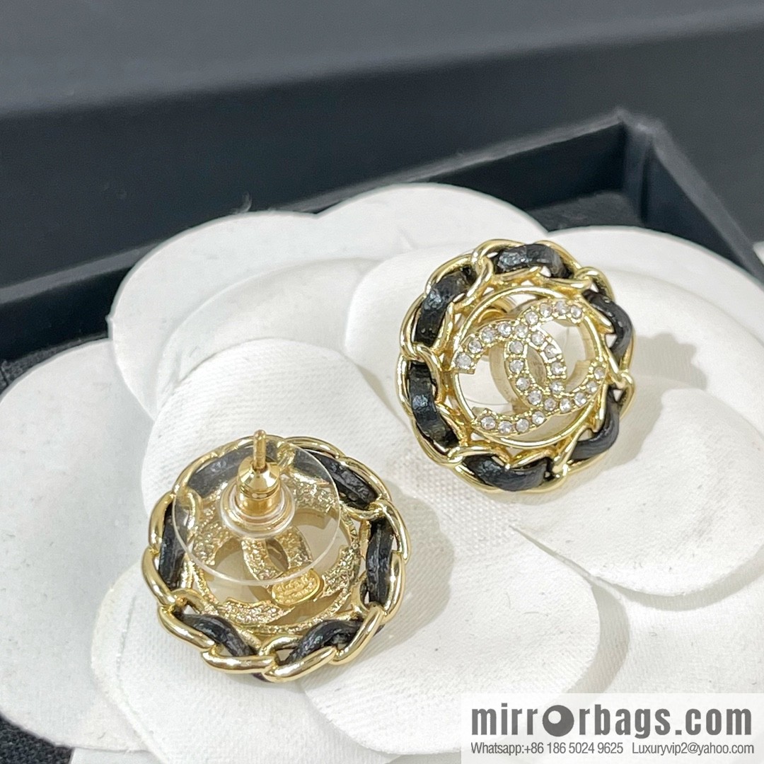New ☑️ Chanel double c black leather rope stud earrings