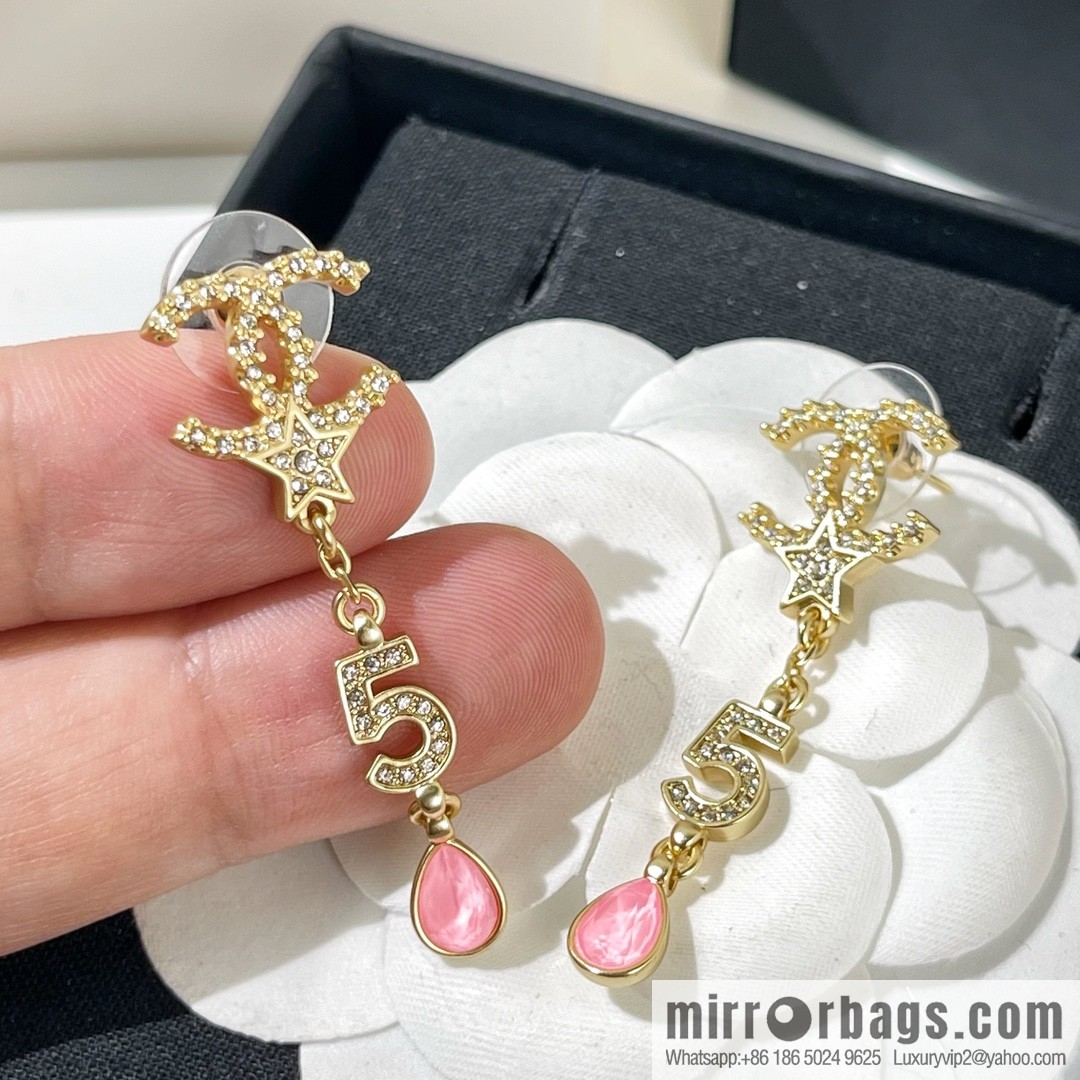 New ☑️ Chanel double c pink diamond water drop stud earrings