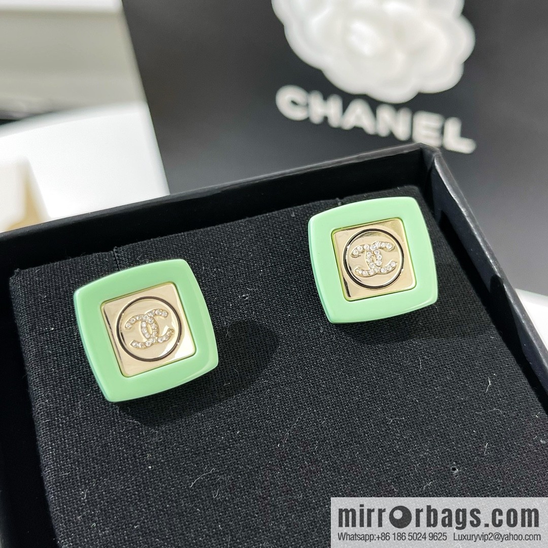 New ☑️ Chanel double c yellow green acrylic stud earrings