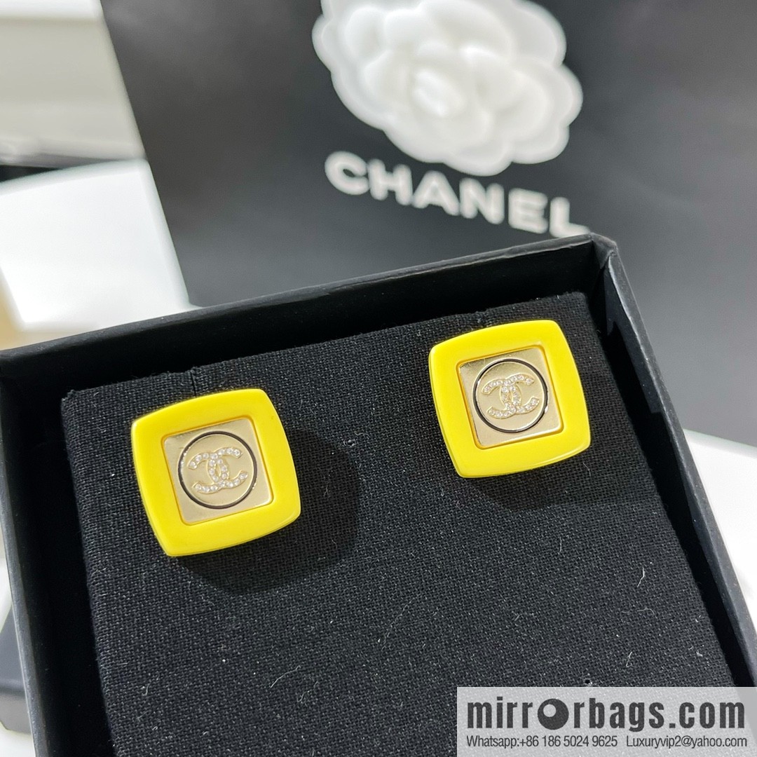 New ☑️ Chanel double c yellow green acrylic stud earrings