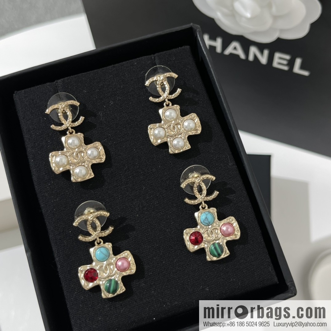 New ☑️ Chanel double c cross pearl stud earrings