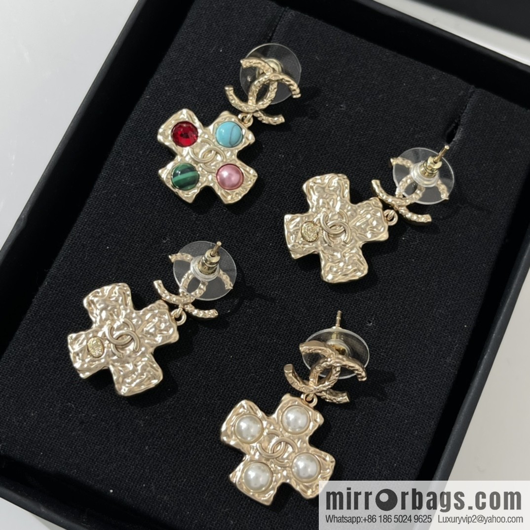 New ☑️ Chanel double c cross pearl stud earrings