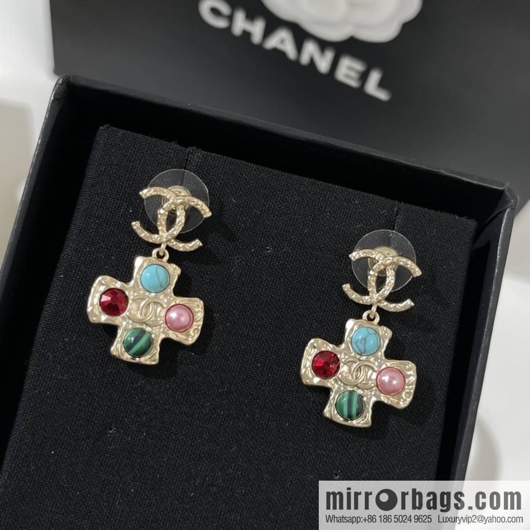 New ☑️ Chanel double c cross pearl stud earrings
