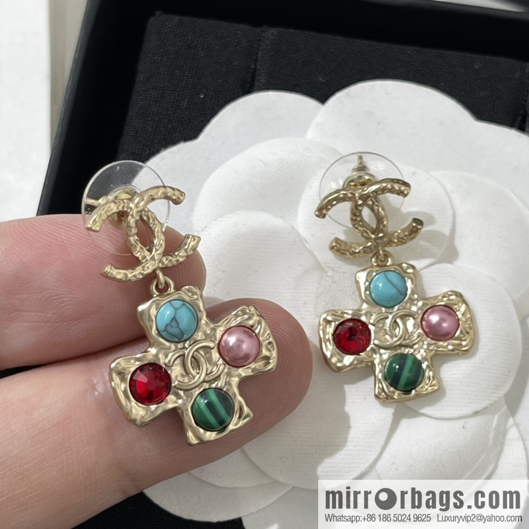New ☑️ Chanel double c cross pearl stud earrings