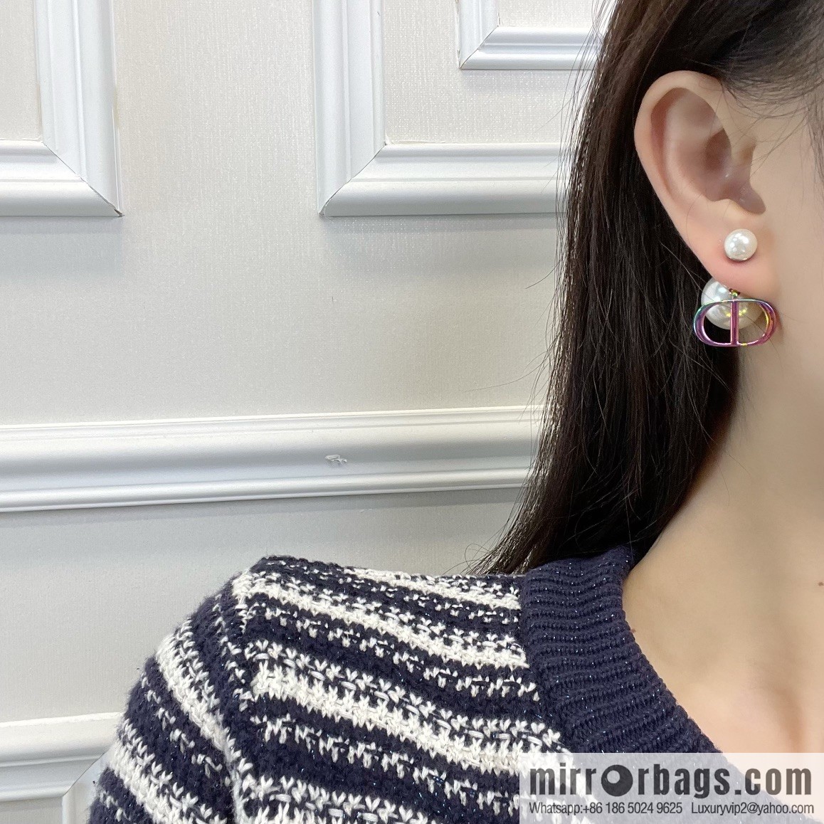 New ☑️ Dior CD size pearl stud earrings