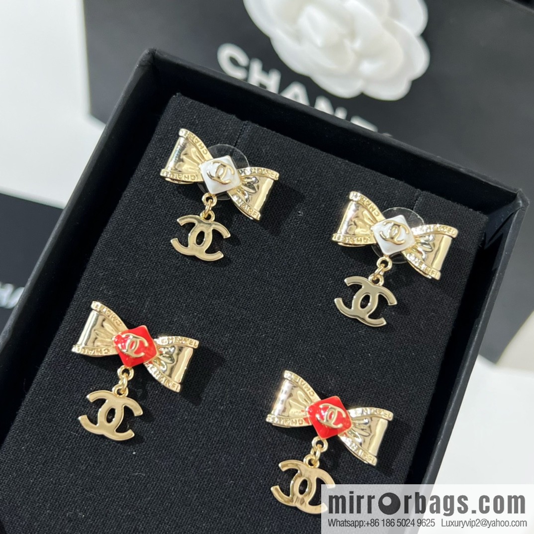 New ☑️ Chanel double c bow stud earrings