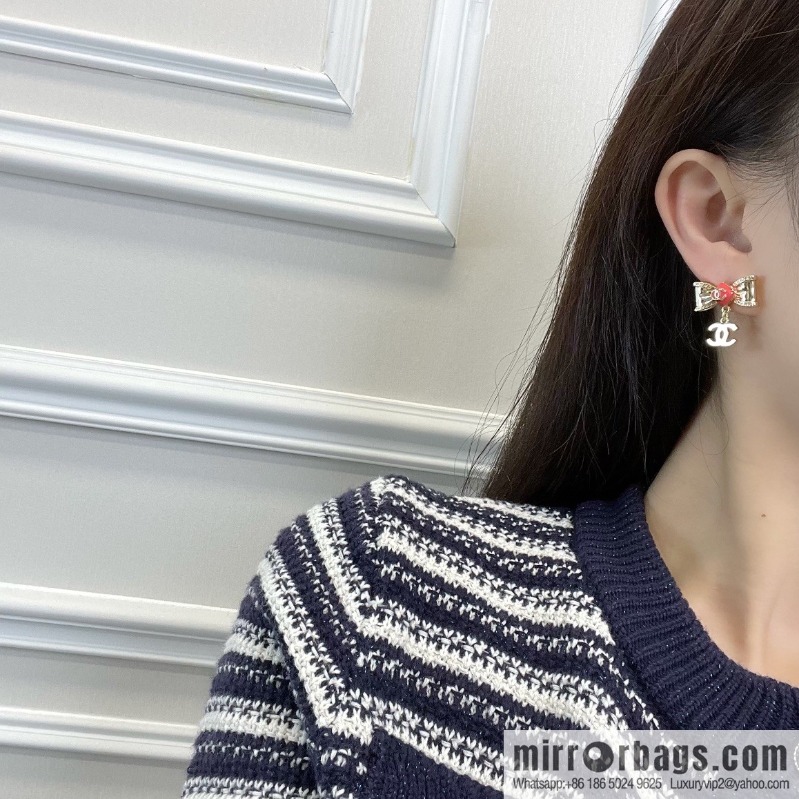 New ☑️ Chanel double c bow stud earrings