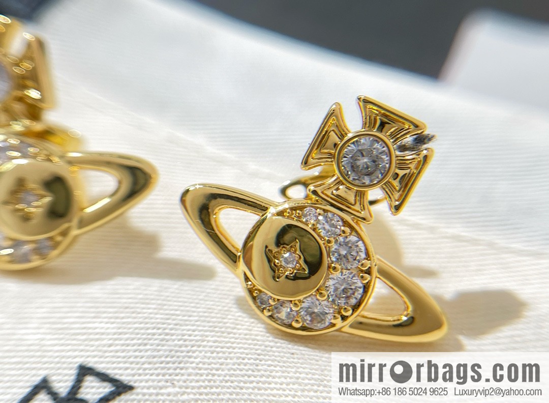 New ☑️ Vivienne Westwood Queen Mother full diamond Saturn stud earrings