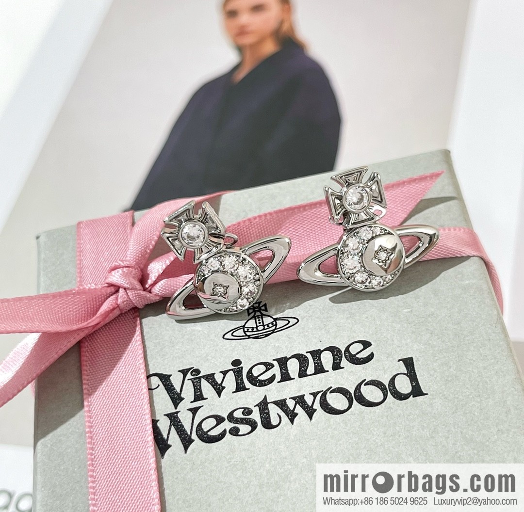 New ☑️ Vivienne Westwood Queen Mother full diamond Saturn stud earrings