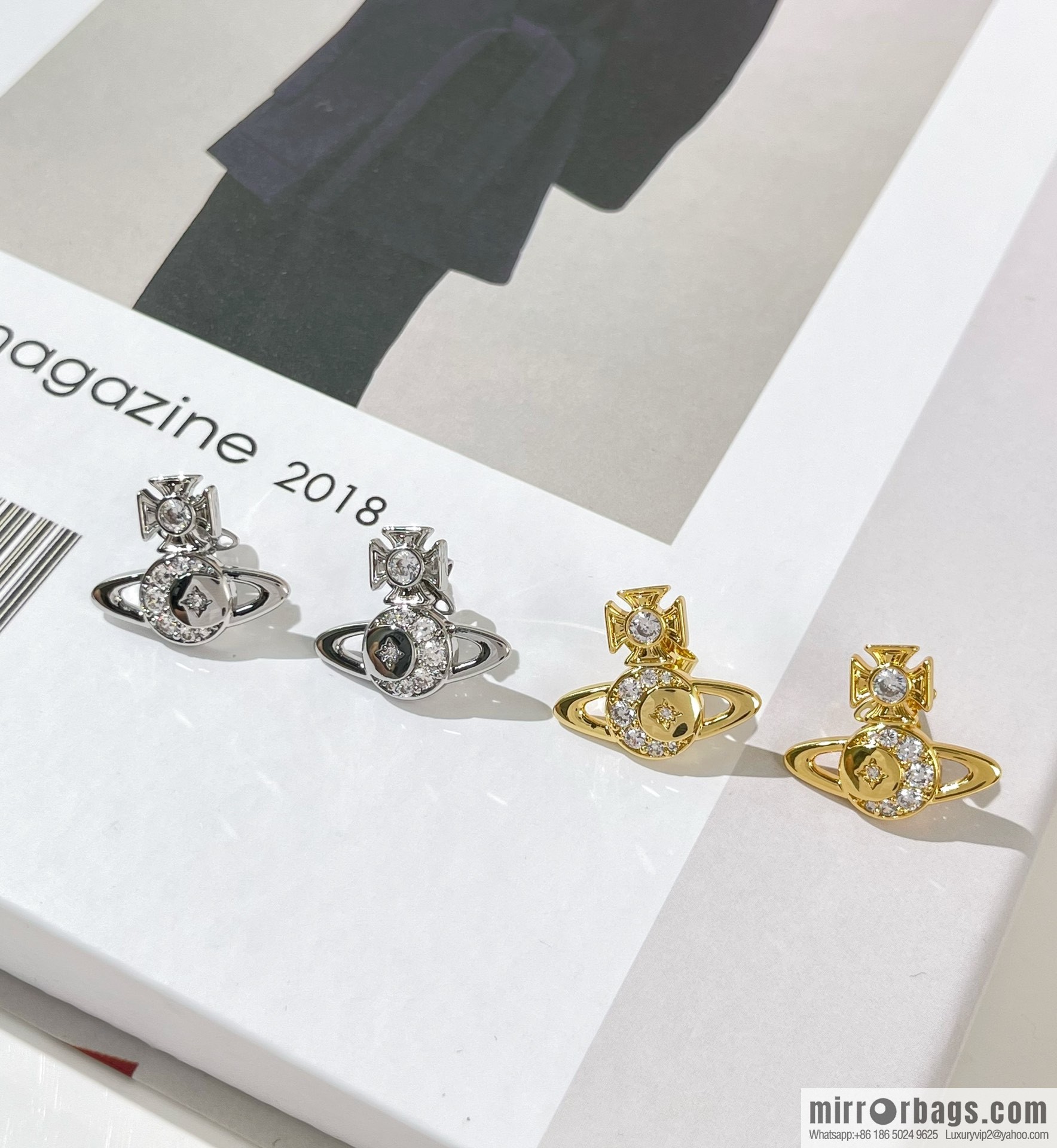 New ☑️ Vivienne Westwood Queen Mother full diamond Saturn stud earrings