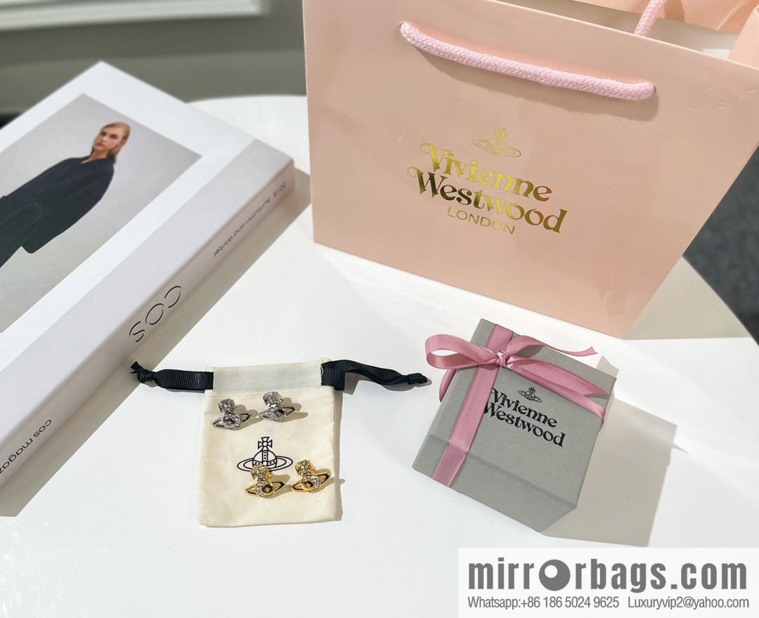 New ☑️ Vivienne Westwood Queen Mother full diamond Saturn stud earrings