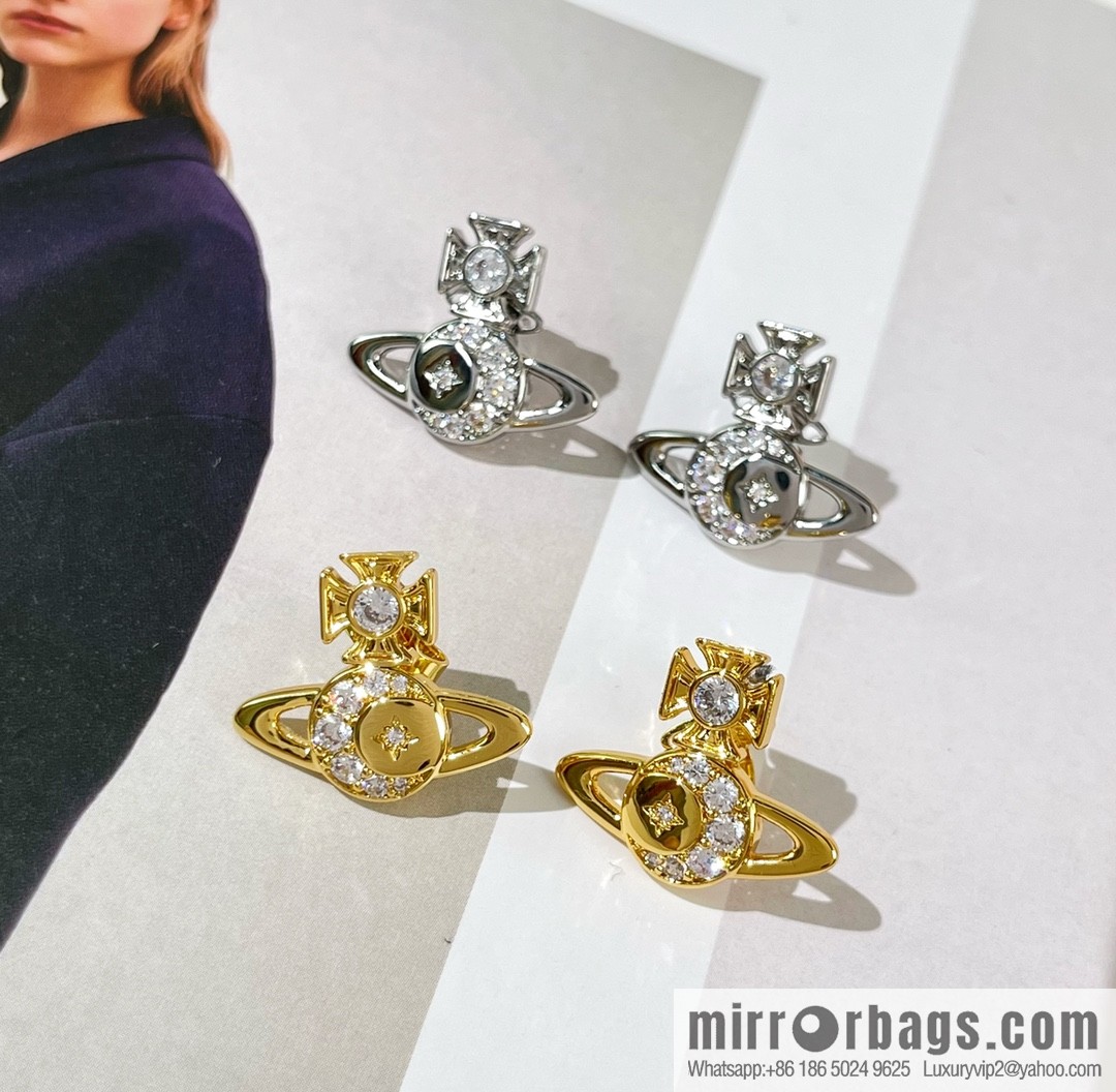 New ☑️ Vivienne Westwood Queen Mother full diamond Saturn stud earrings