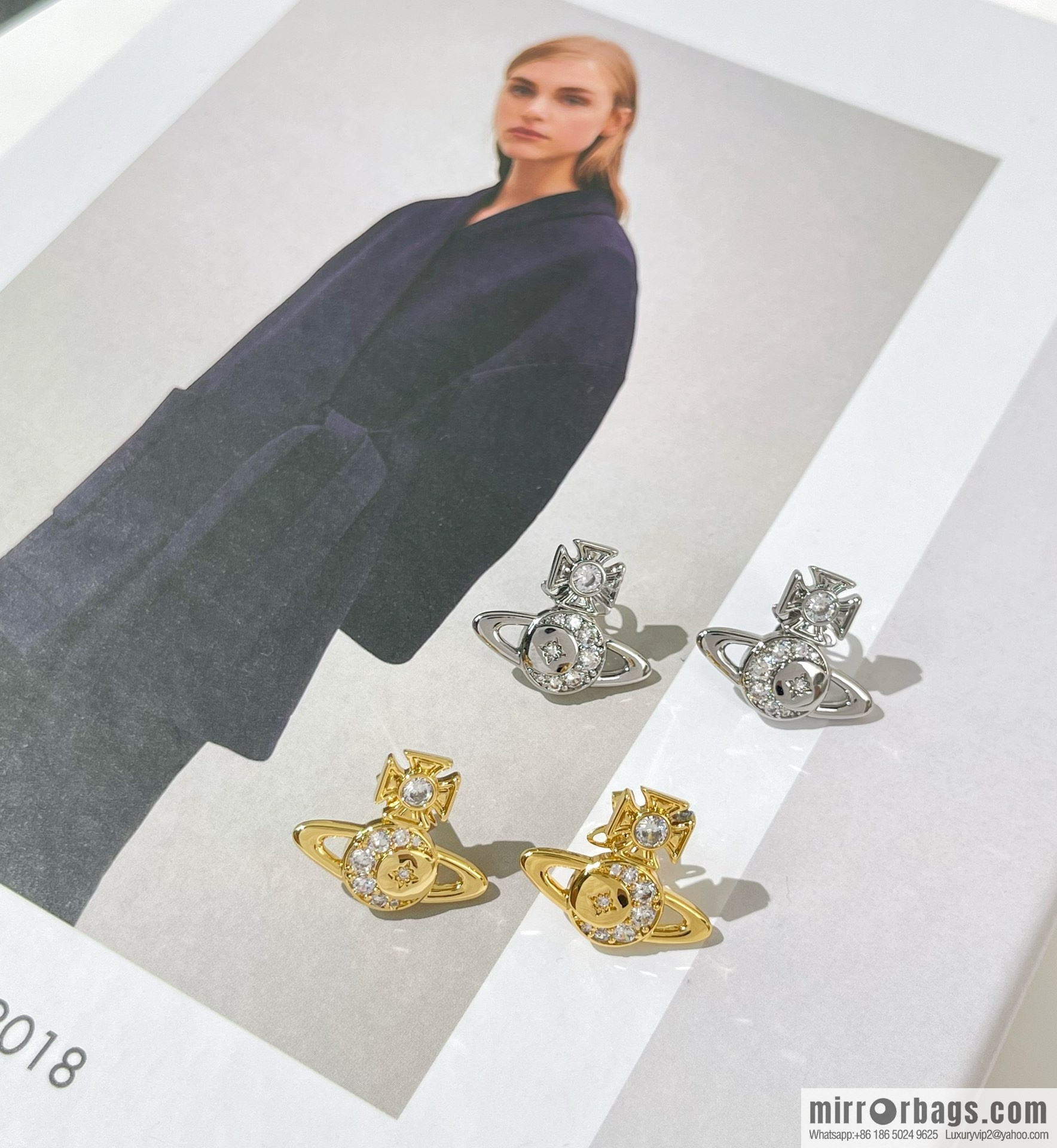 New ☑️ Vivienne Westwood Queen Mother full diamond Saturn stud earrings