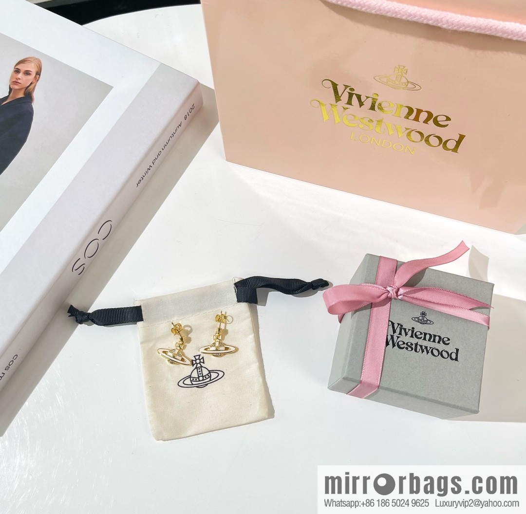New ☑️ Vivienne Westwood Queen Mother full diamond Saturn stud earrings