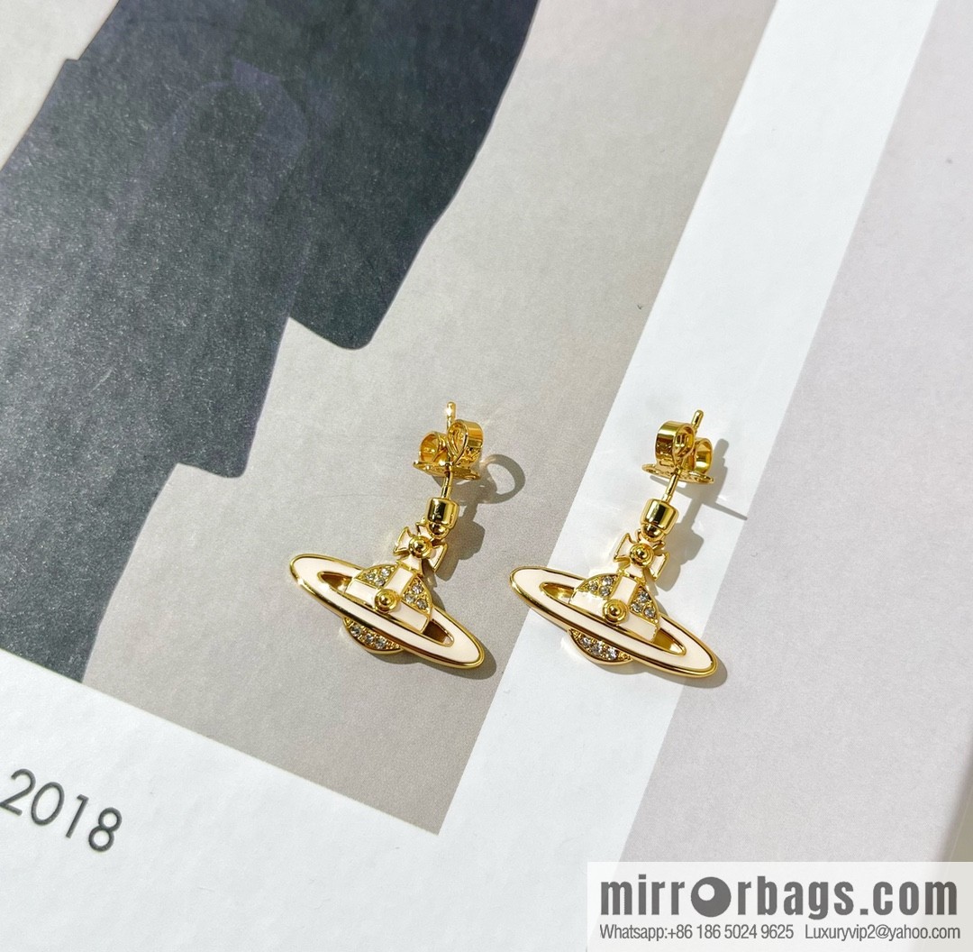 New ☑️ Vivienne Westwood Queen Mother full diamond Saturn stud earrings
