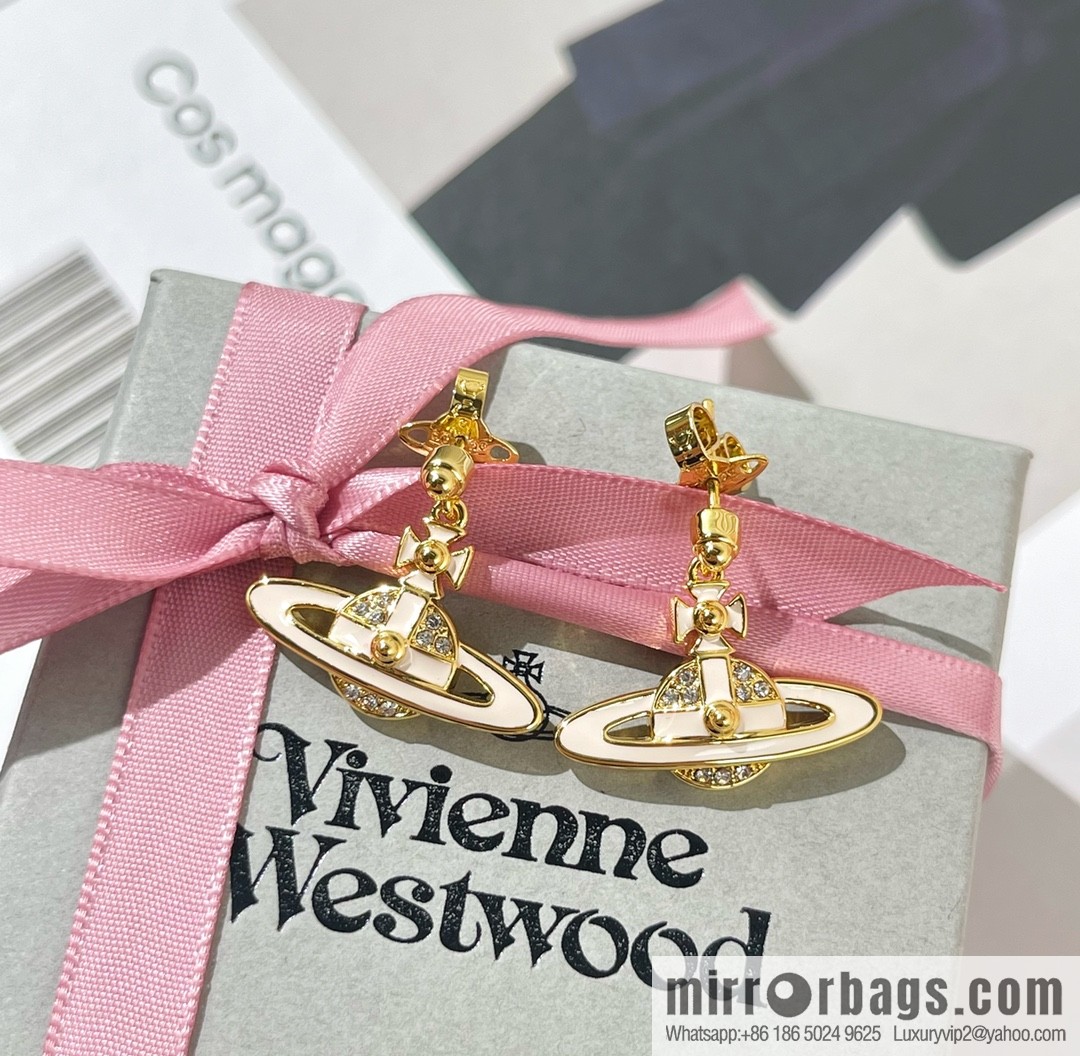 New ☑️ Vivienne Westwood Queen Mother full diamond Saturn stud earrings