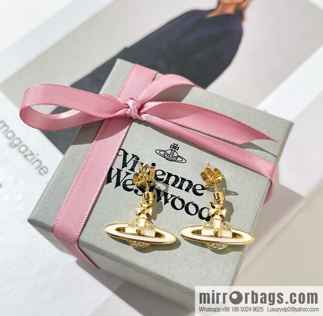 New ☑️ Vivienne Westwood Queen Mother full diamond Saturn stud earrings