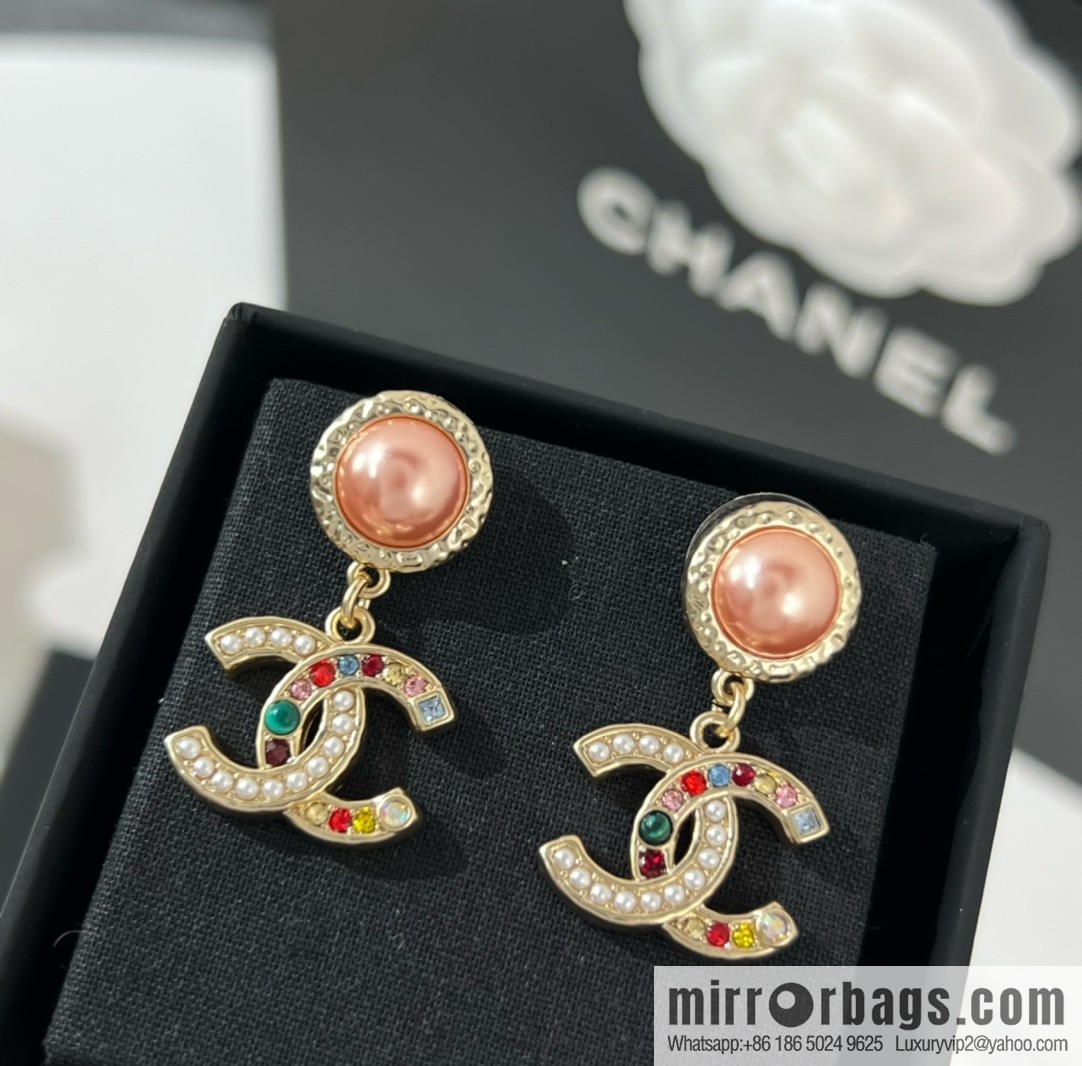 New ☑️ Chanel double c color pearl stud earrings