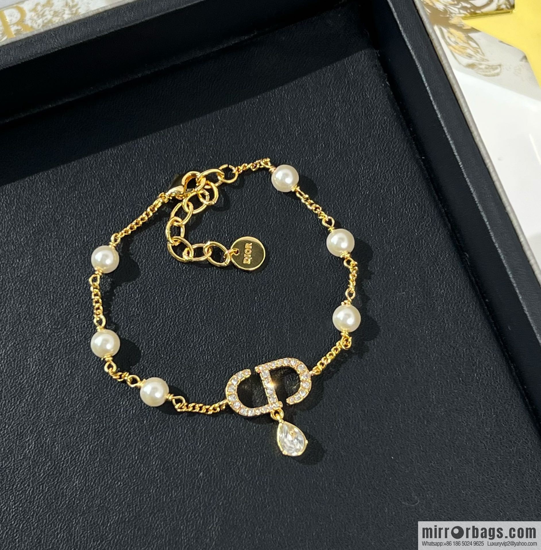 New ☑️ Dior full diamond CD water drop pearl bracelet necklace