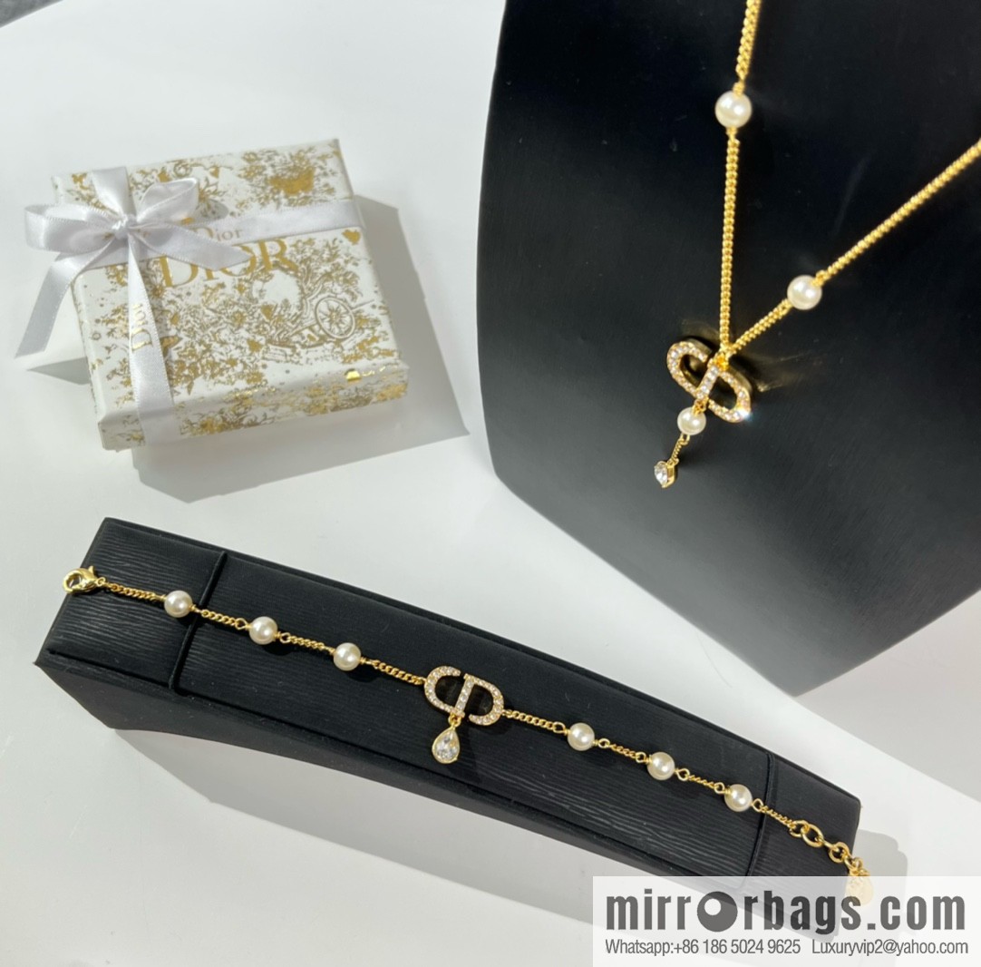 New ☑️ Dior full diamond CD water drop pearl bracelet necklace