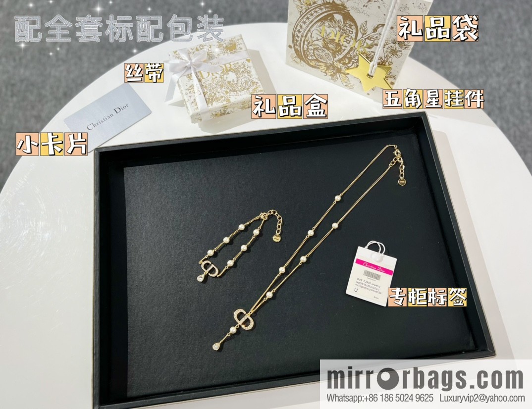 New ☑️ Dior full diamond CD water drop pearl bracelet necklace