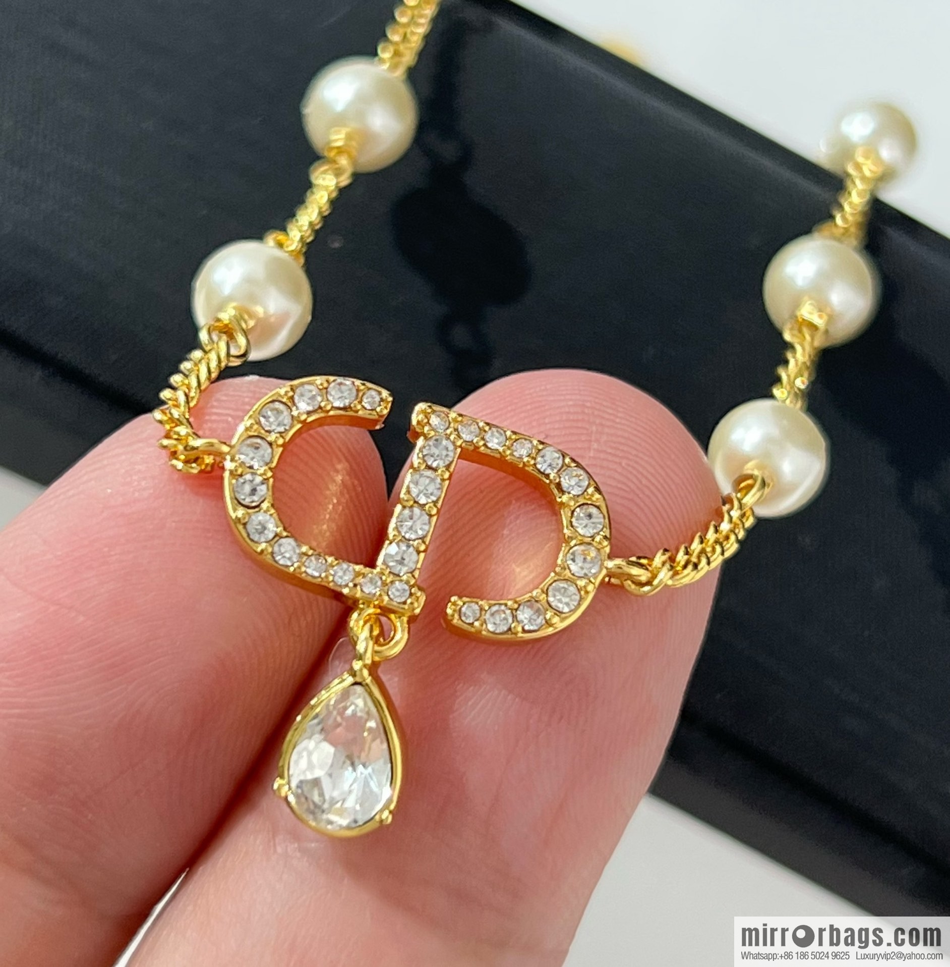 New ☑️ Dior full diamond CD water drop pearl bracelet necklace