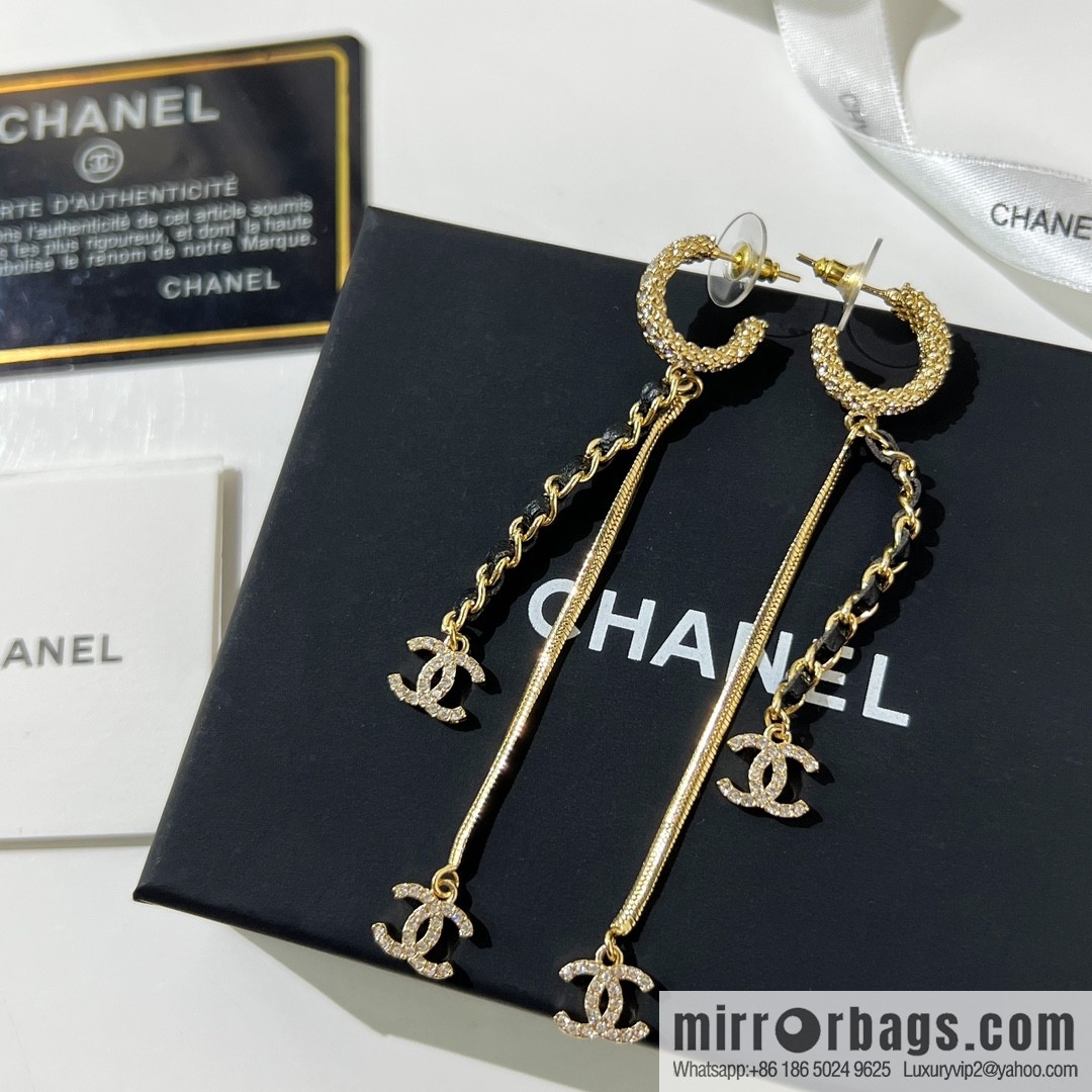 New ☑️ Chanel double c tassel black leather rope stud earrings