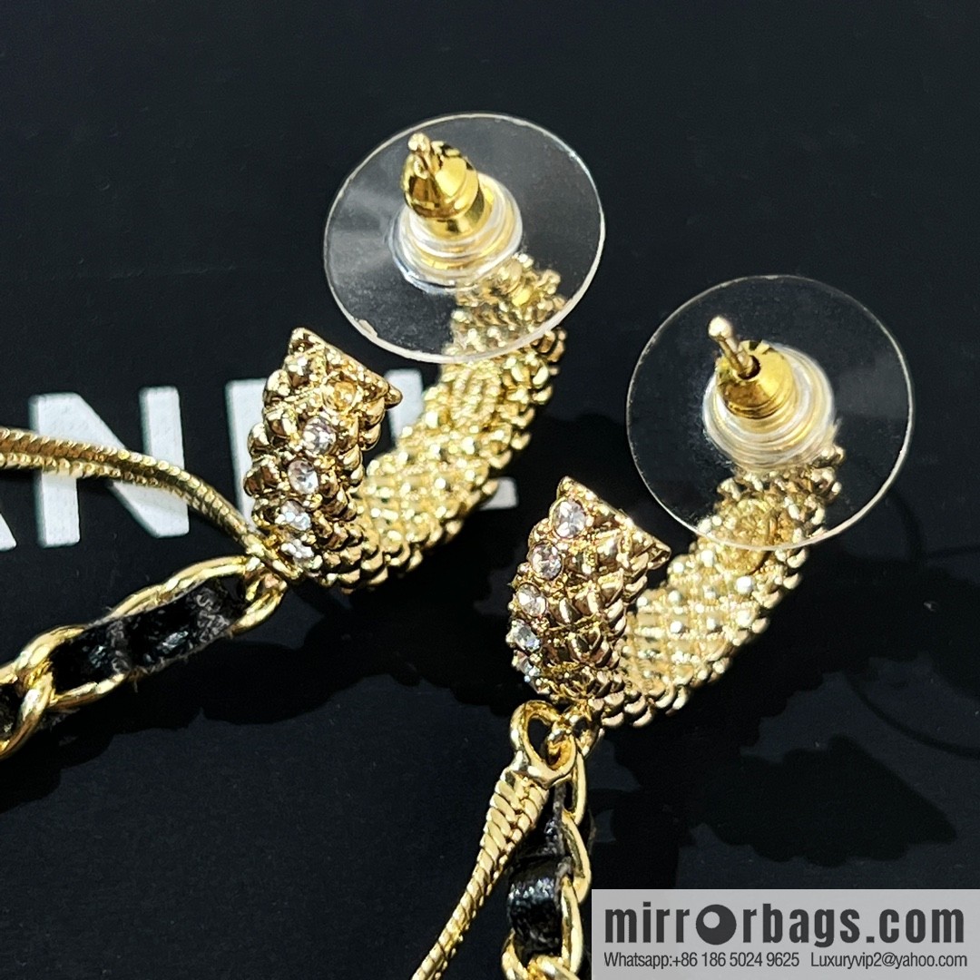 New ☑️ Chanel double c tassel black leather rope stud earrings