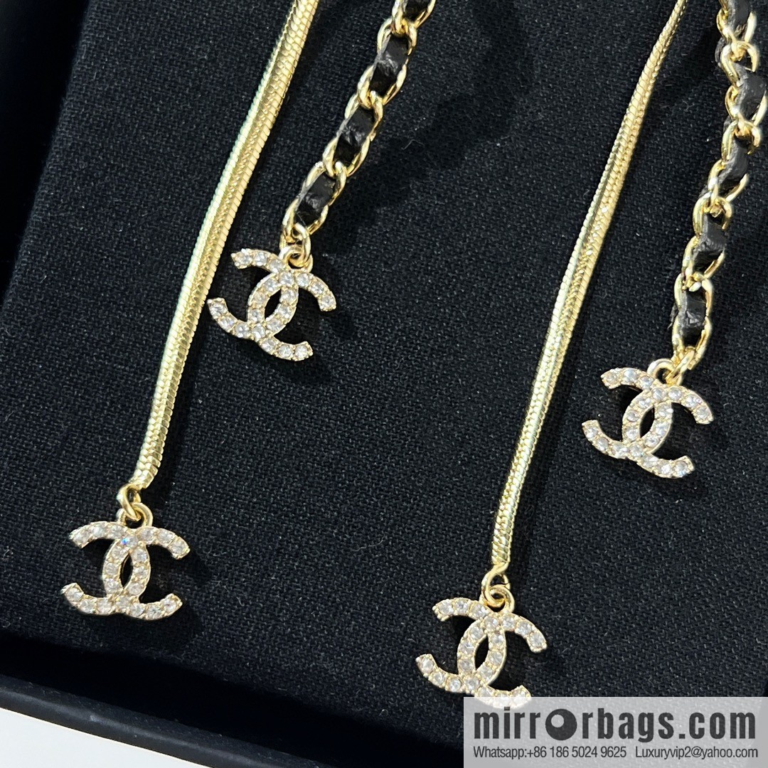 New ☑️ Chanel double c tassel black leather rope stud earrings