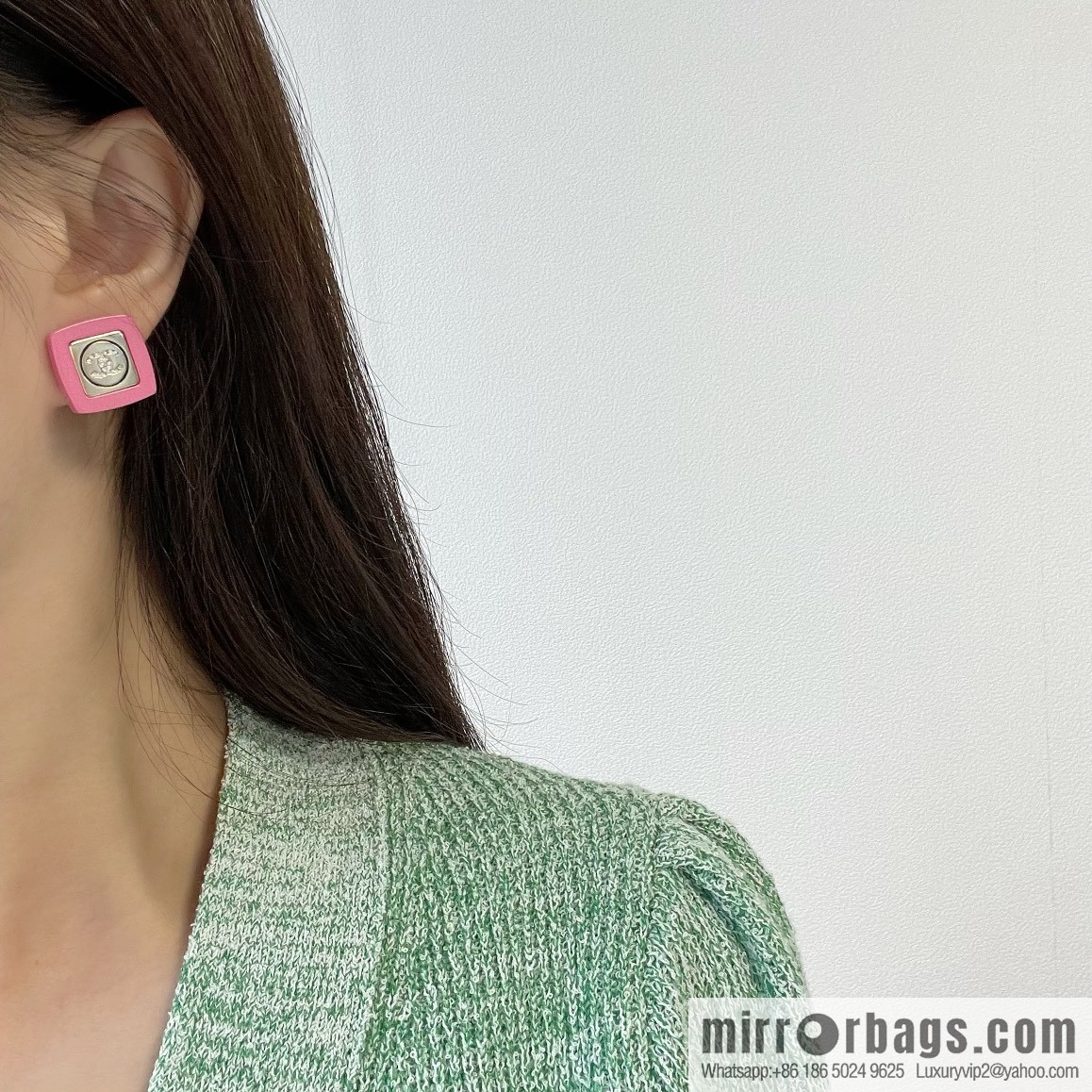 New ☑️ Chanel double c pink acrylic stud earrings