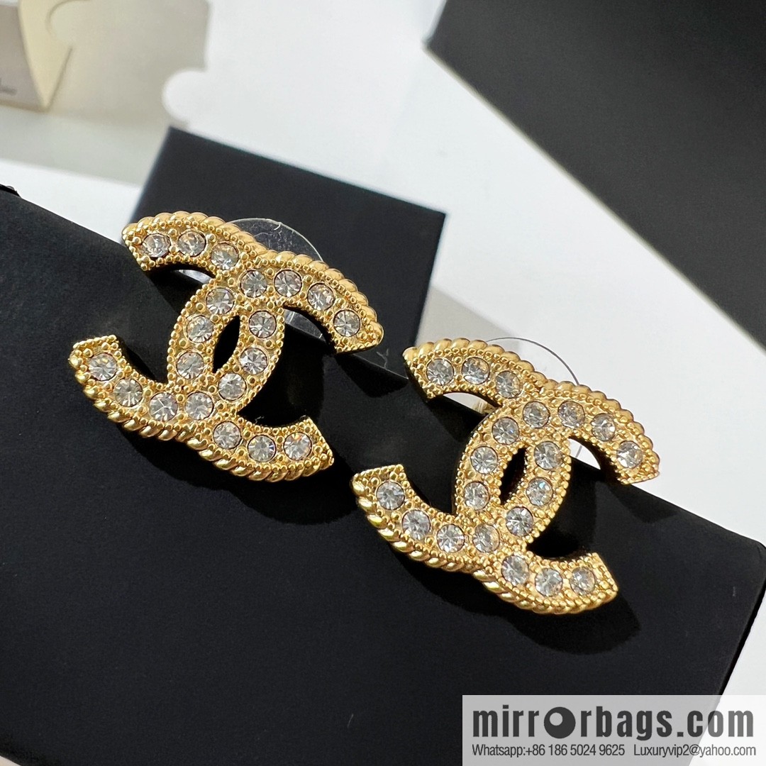 New ☑️ Chanel double c full diamond stud earrings