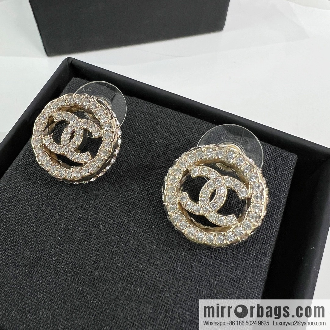 New ☑️ Chanel double c round full diamond stud earrings