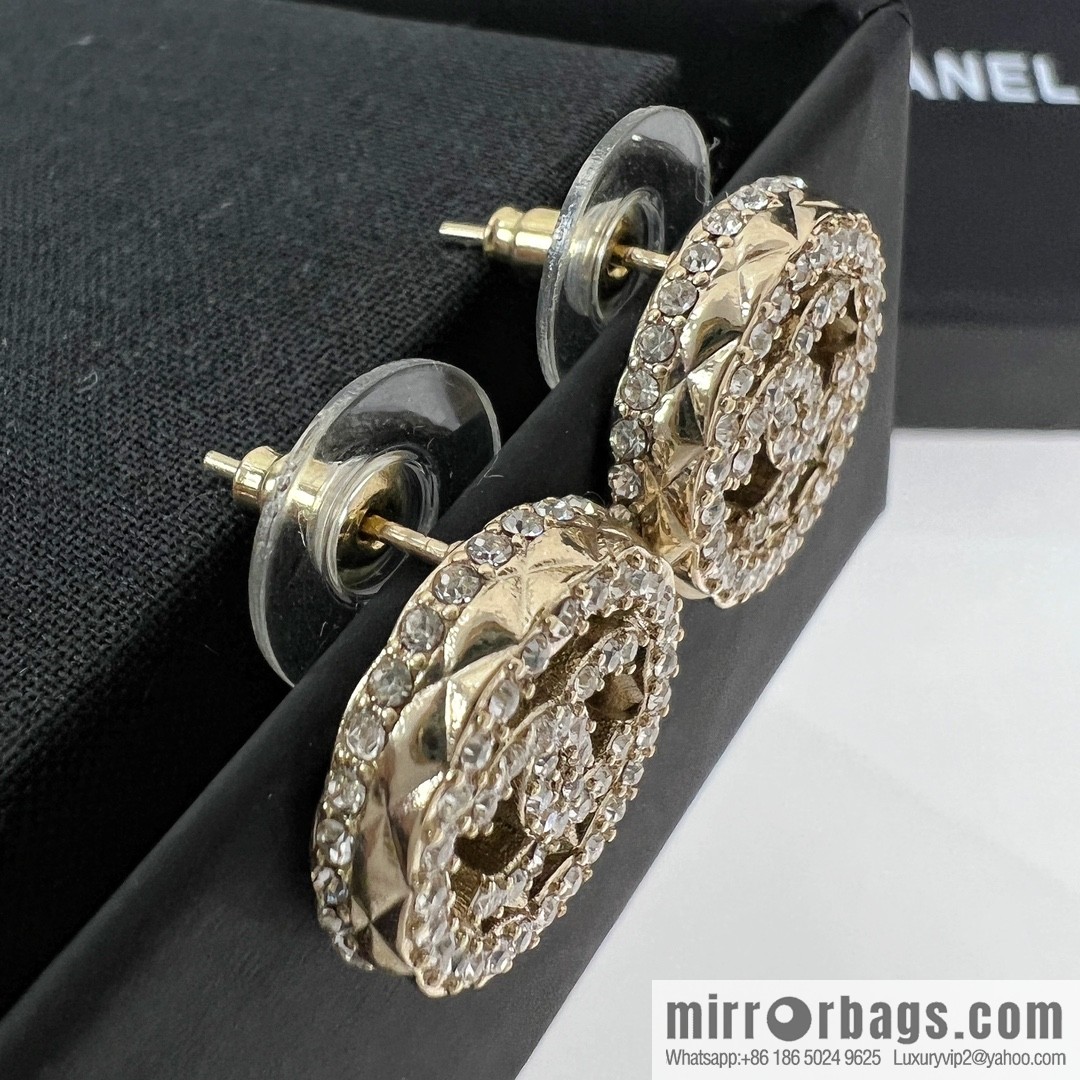New ☑️ Chanel double c round full diamond stud earrings