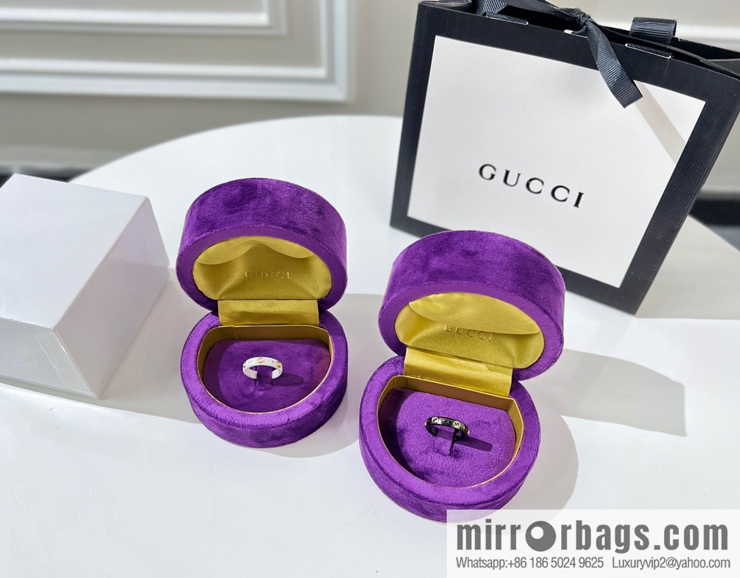 New Gucci narrow black and white ceramic ring