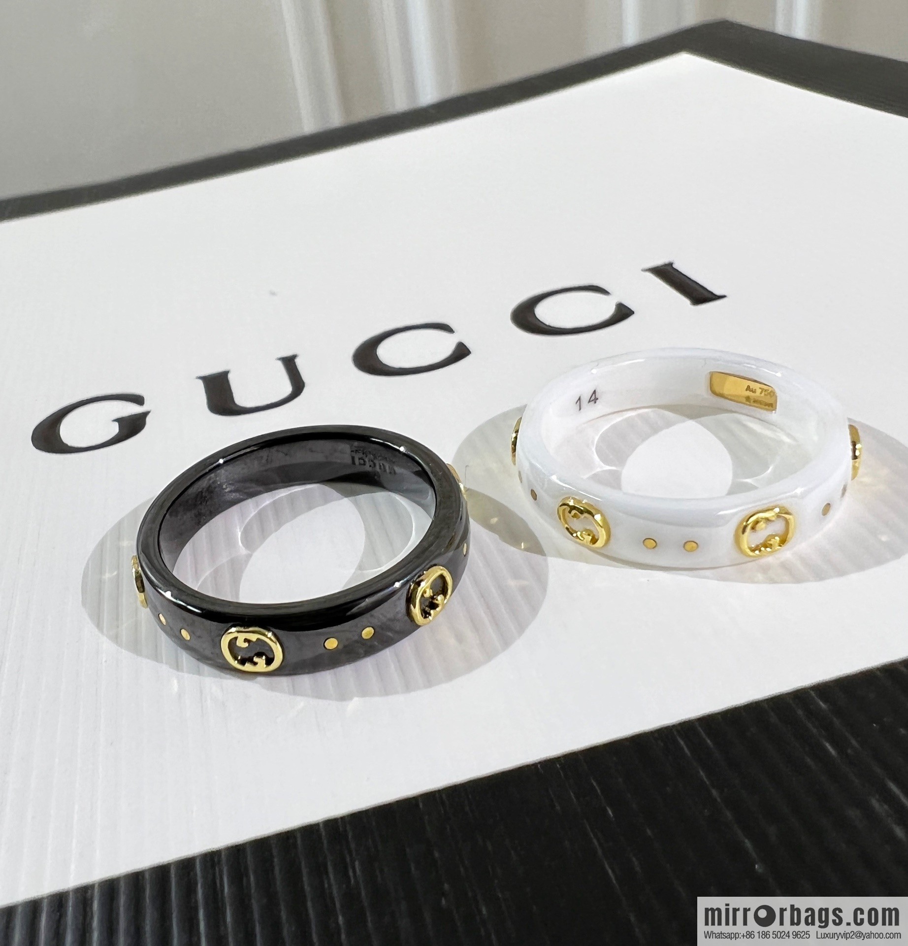 New Gucci narrow black and white ceramic ring