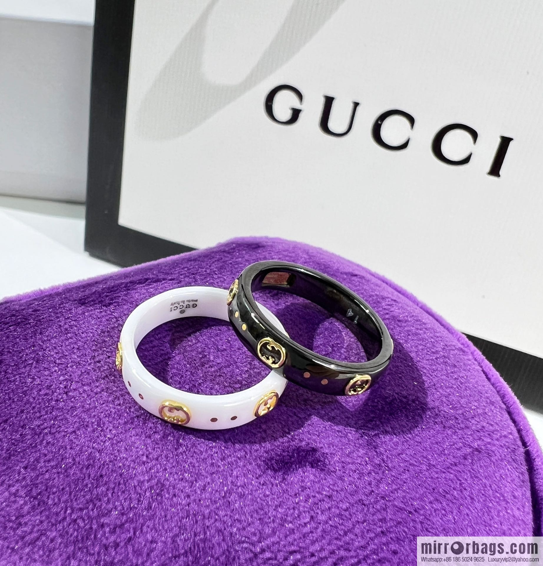 New Gucci narrow black and white ceramic ring