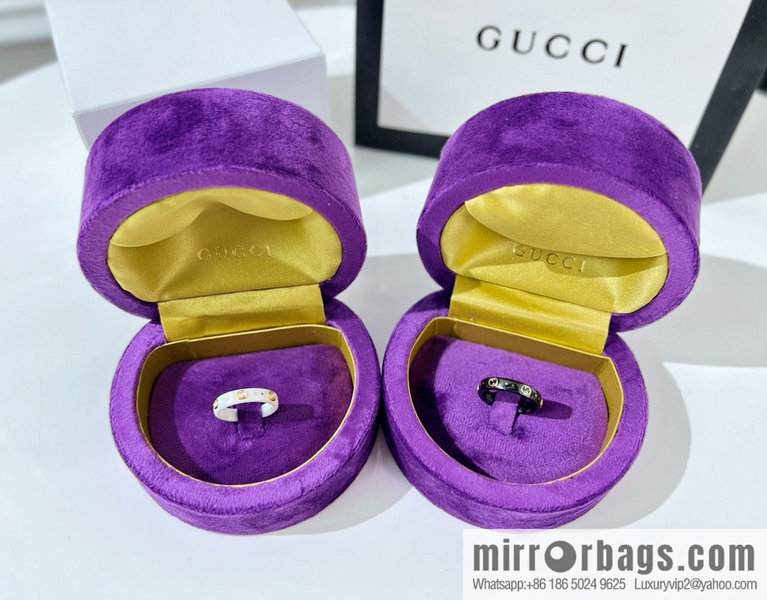 New Gucci narrow black and white ceramic ring