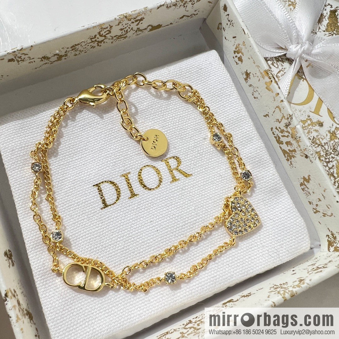 New ☑️ Dior CD peach heart double layer bracelet necklace