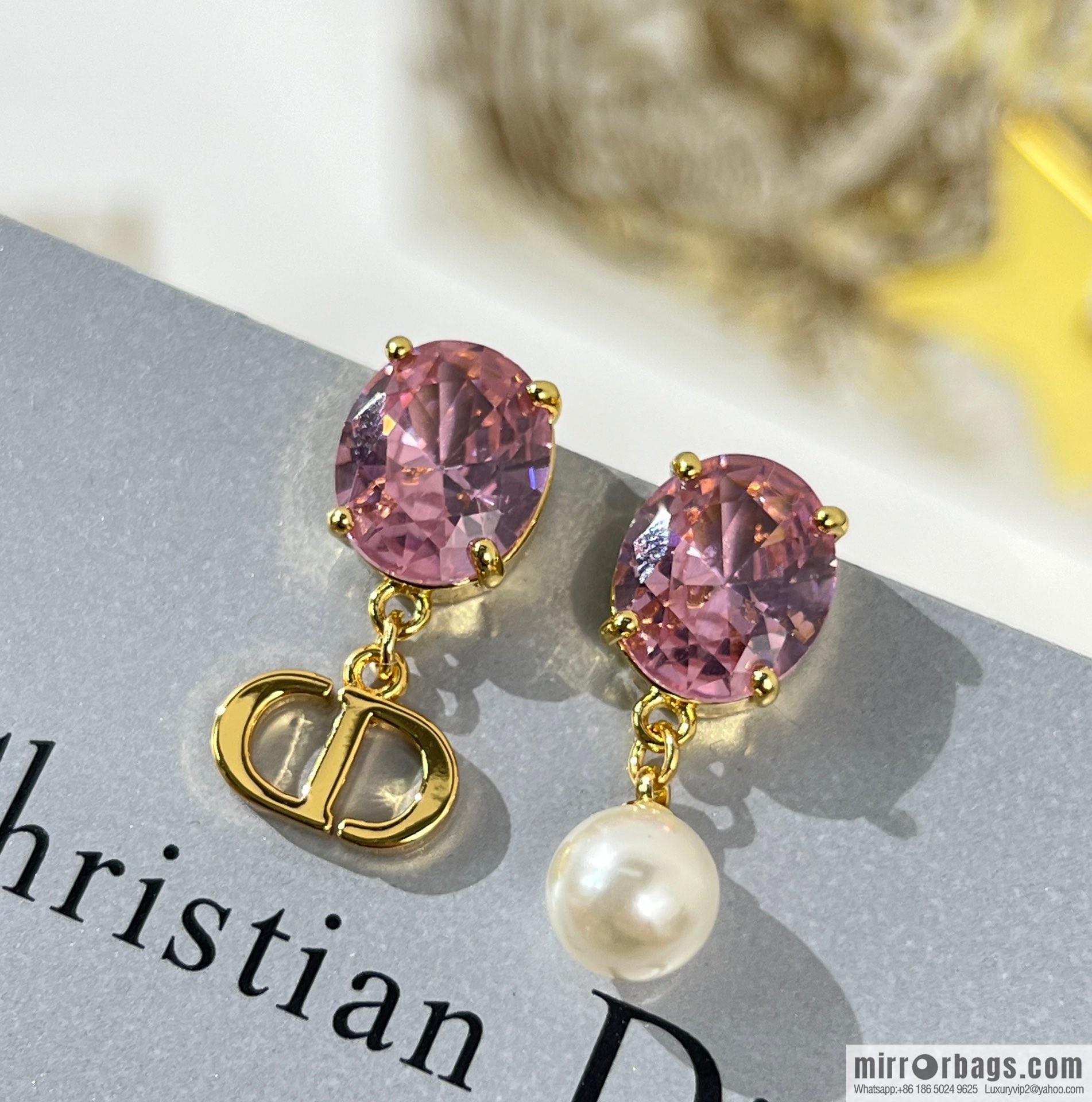 New ☑️ Dior CD pearl pink diamond stud earrings