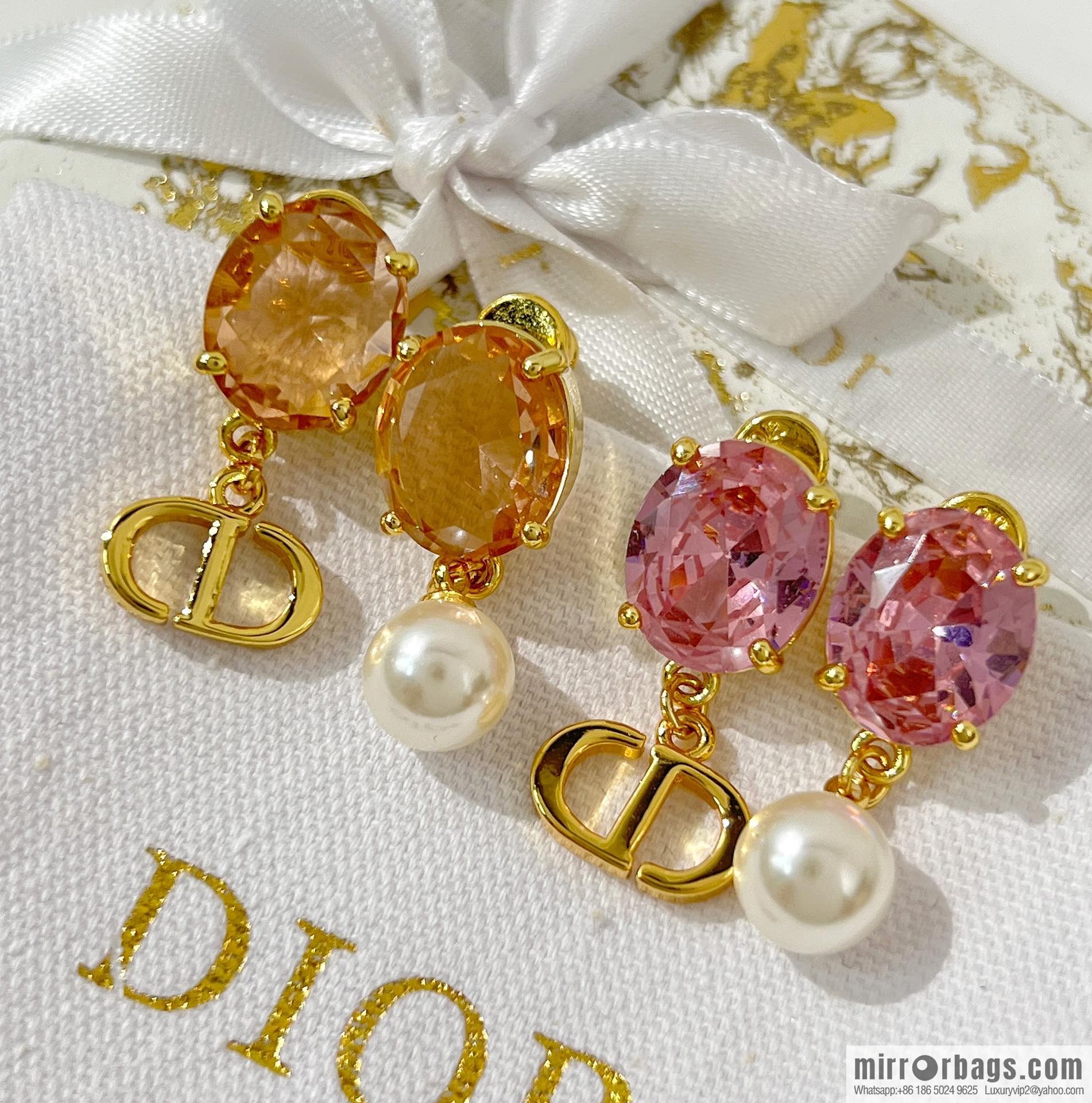 New ☑️ Dior CD pearl pink diamond stud earrings