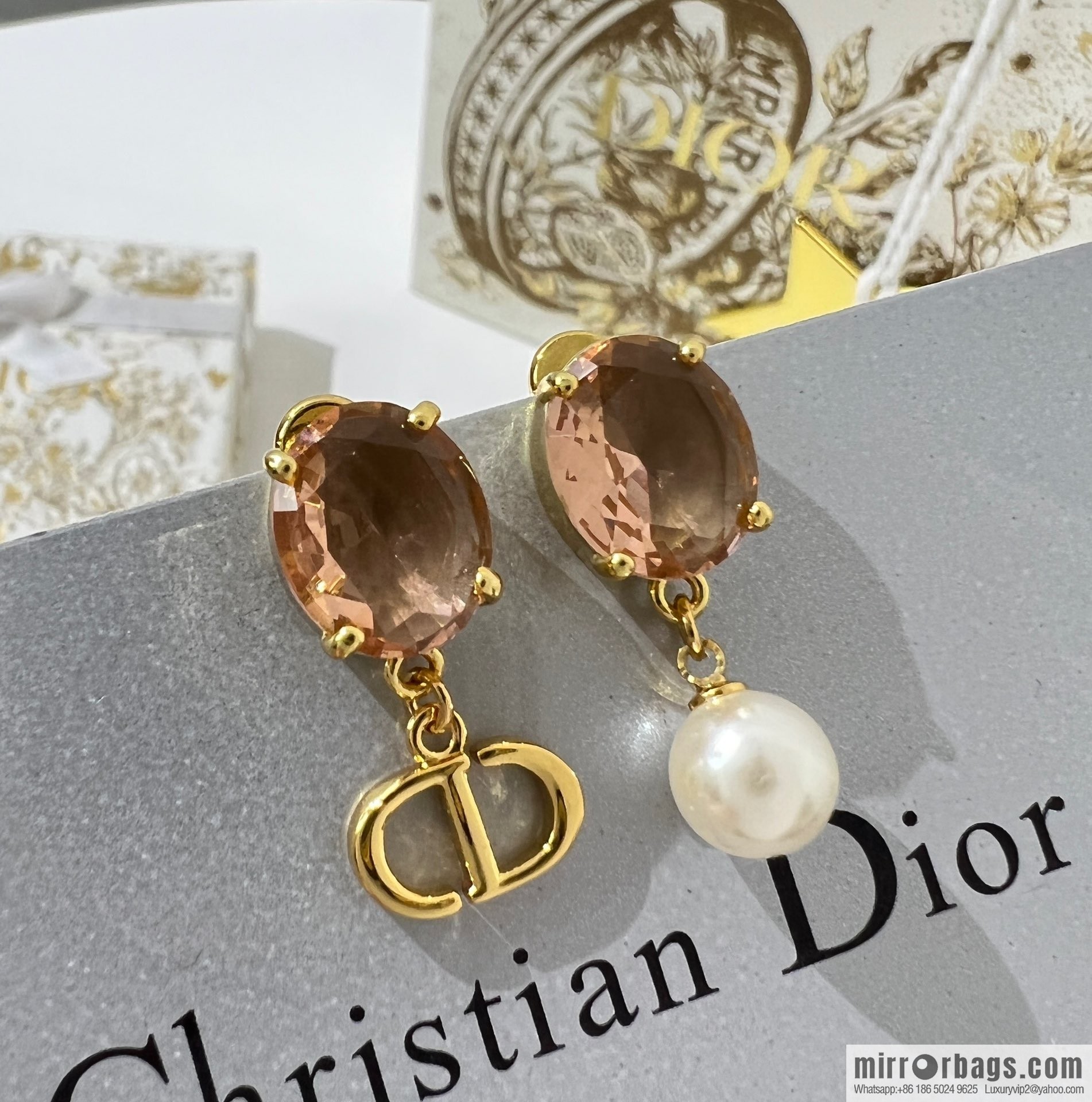 New ☑️ Dior CD pearl pink diamond stud earrings