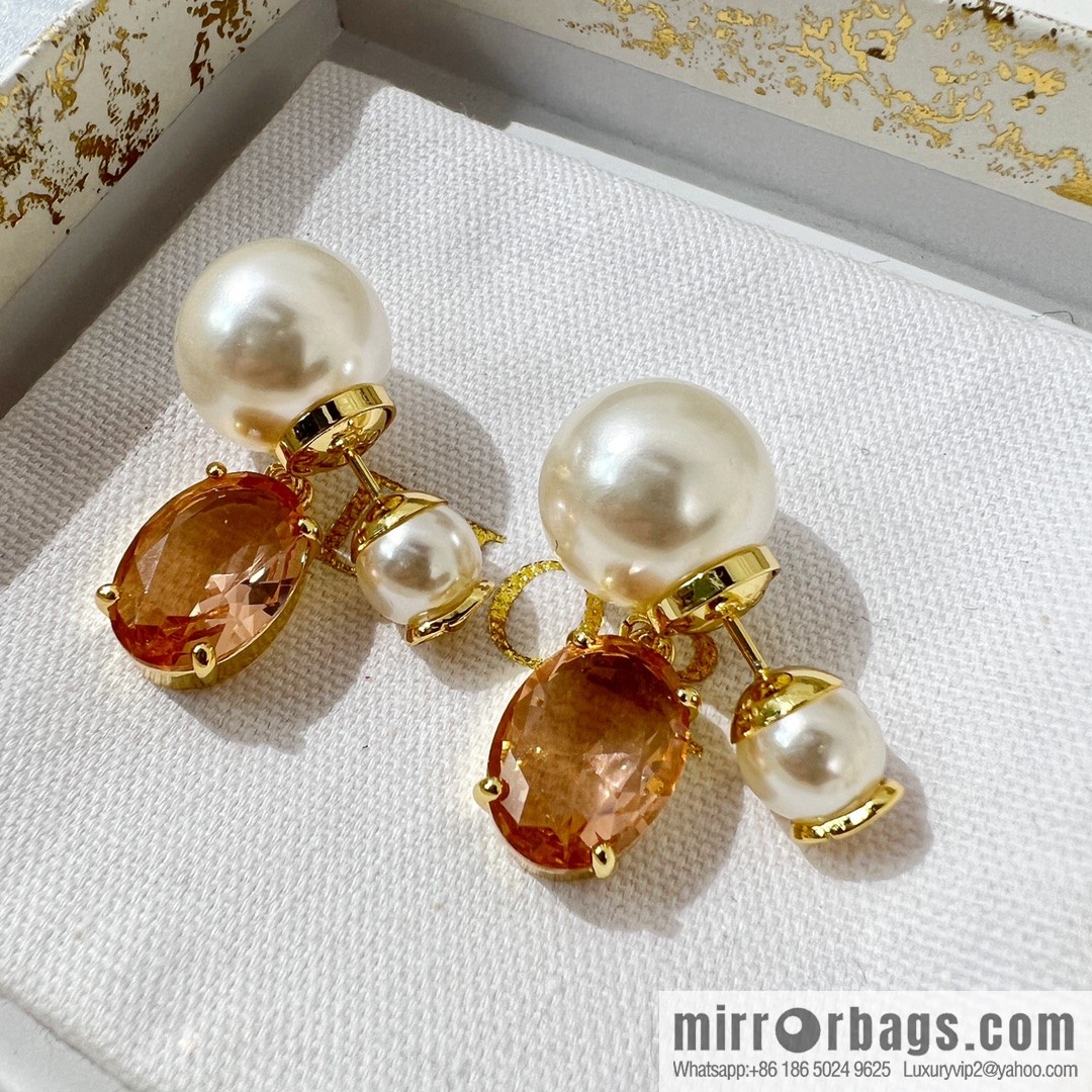 New ☑️ Dior CD size pearl champagne diamond stud earrings
