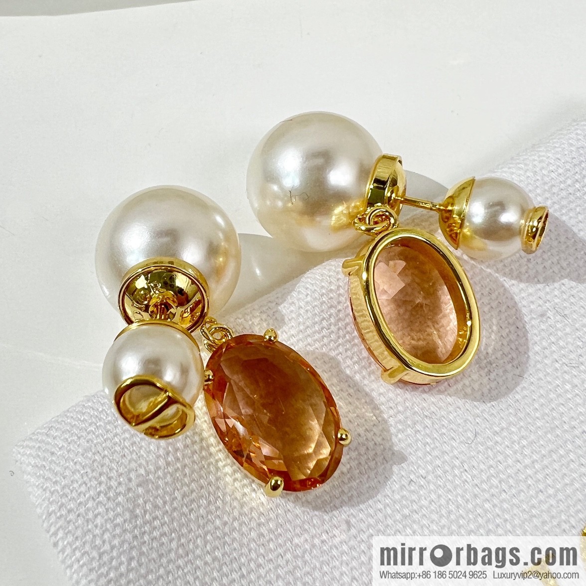 New ☑️ Dior CD size pearl champagne diamond stud earrings