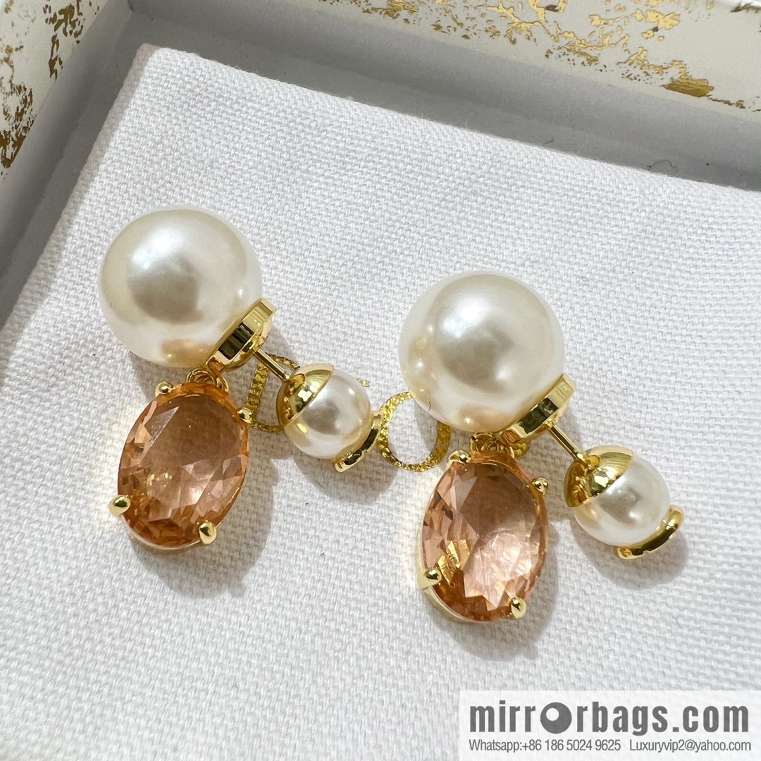 New ☑️ Dior CD size pearl champagne diamond stud earrings