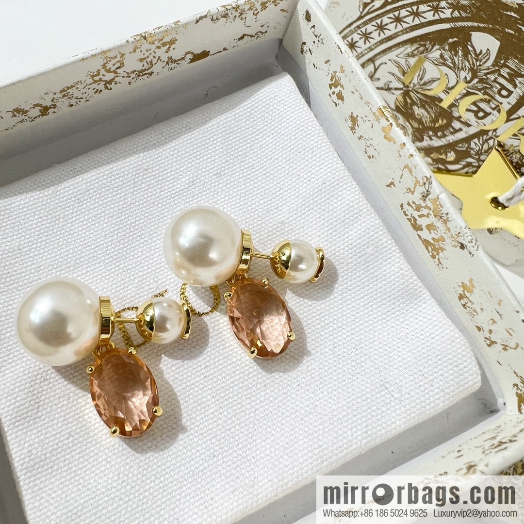 New ☑️ Dior CD size pearl champagne diamond stud earrings