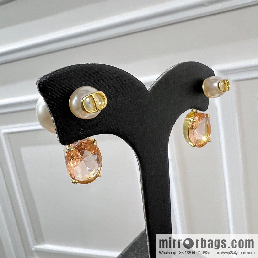 New ☑️ Dior CD size pearl champagne diamond stud earrings