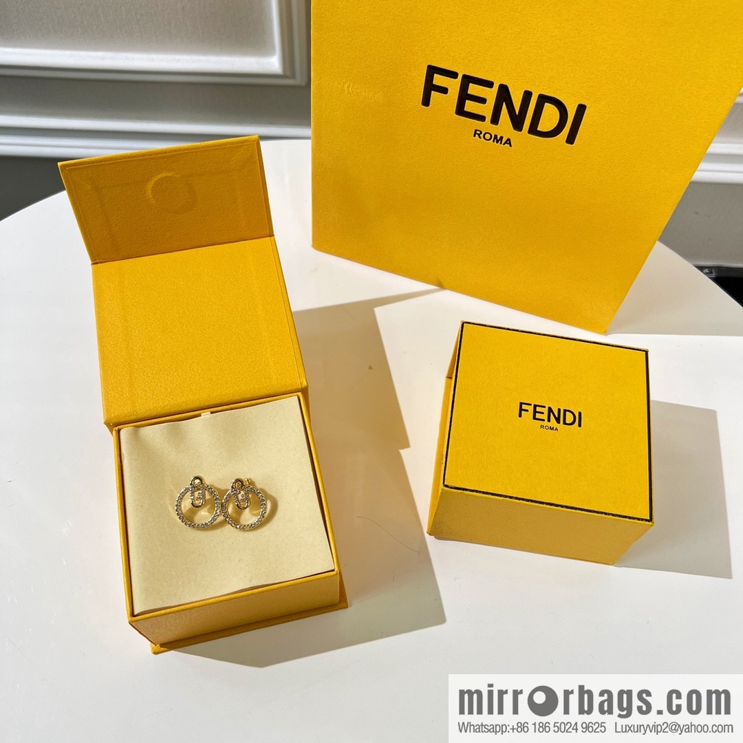 New Fendi full diamond round stud earrings