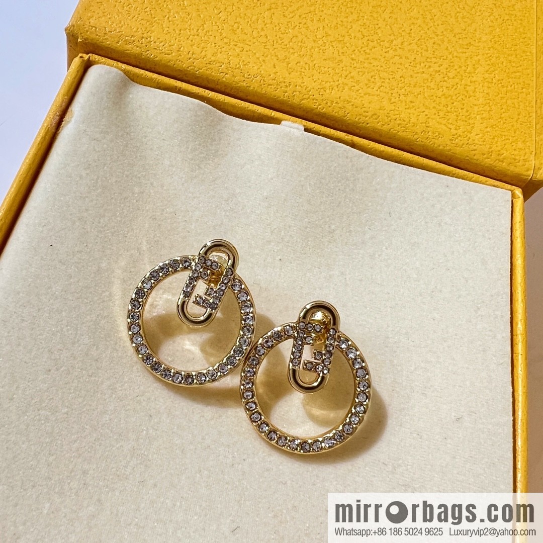 New Fendi full diamond round stud earrings